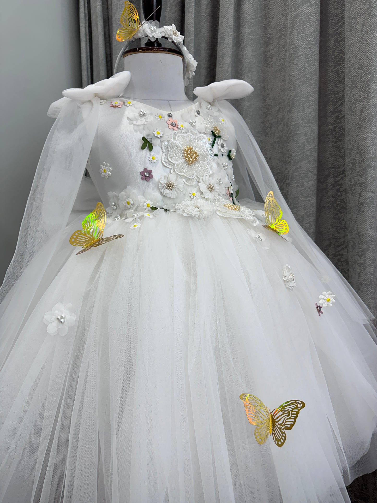 Classy White Sunflower Baby Dress