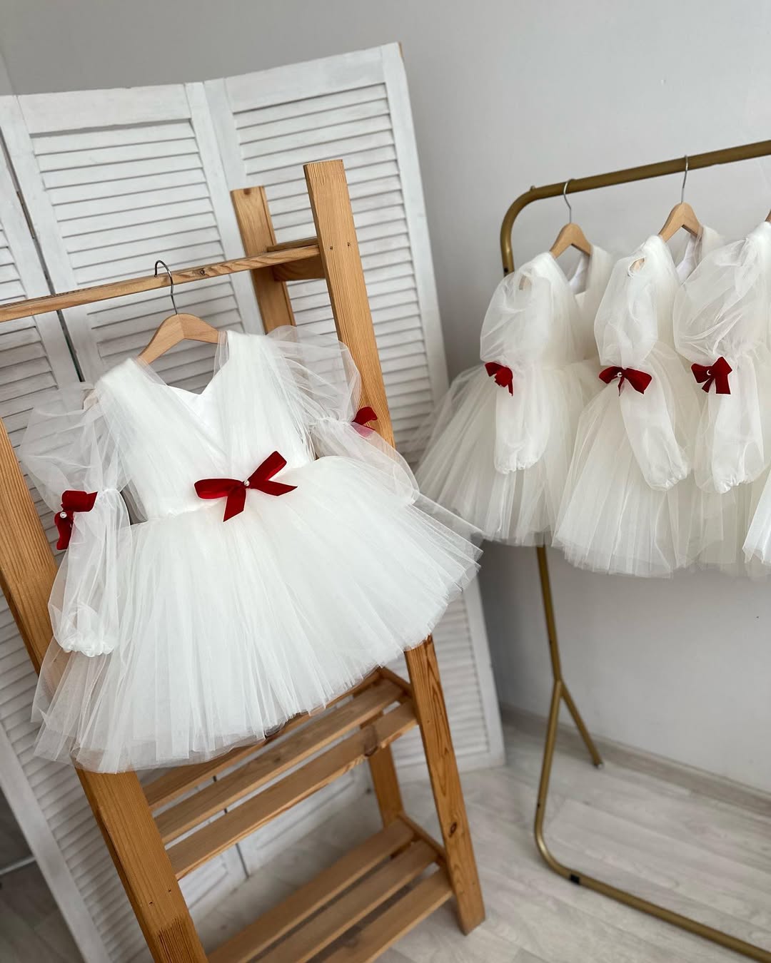 Elegance White Colour With Red Ribbon Baby Dress