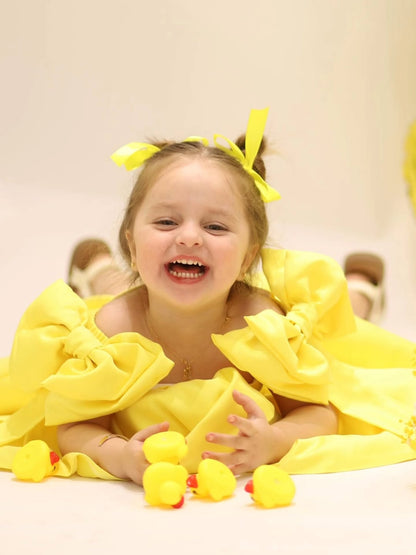 Birthday Wear Lemon Yellow Colour Baby Dress