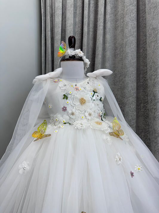 Classy White Sunflower Baby Dress