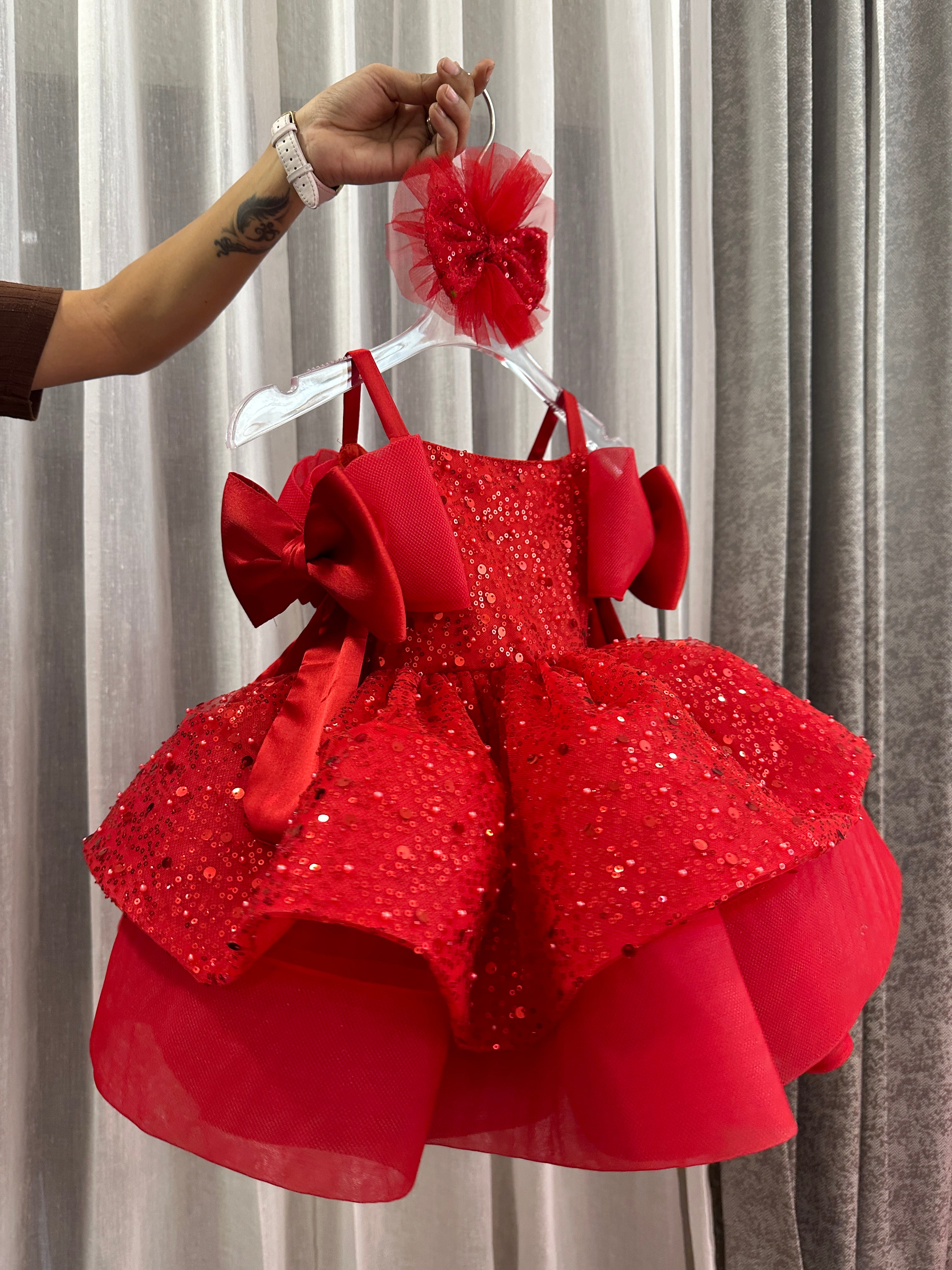 Cristmas Red Colour Sequence Baby Dress