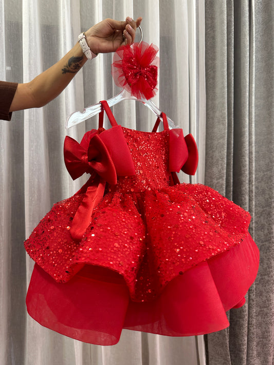 Cristmas Red Colour Sequence Baby Dress