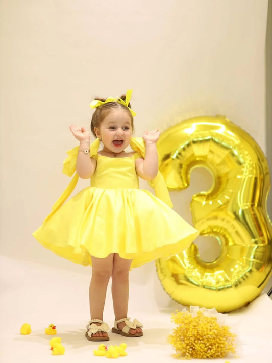 Birthday Wear Lemon Yellow Colour Baby Dress