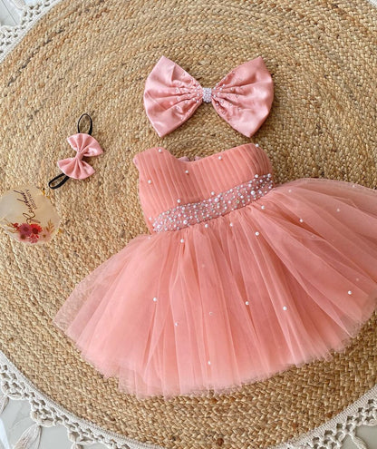 Classy pearl Peach Colour Baby Dress