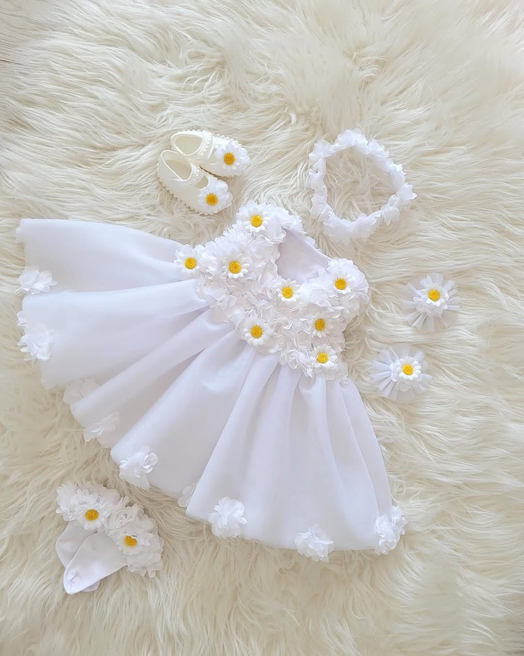 Classy Sun-flower White Baby Dress