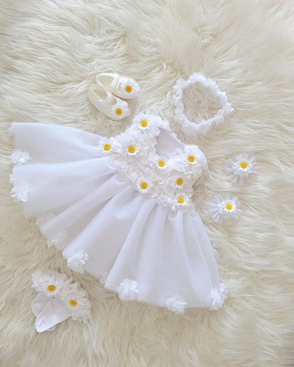 Classy Sun-flower White Baby Dress