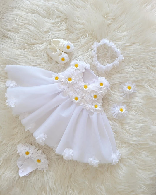 Classy Sun-flower White Baby Dress