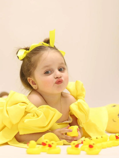 Birthday Wear Lemon Yellow Colour Baby Dress