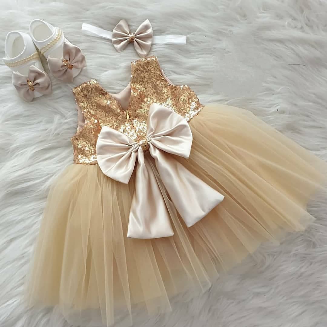 Elegant Golden Sequence Baby Dress