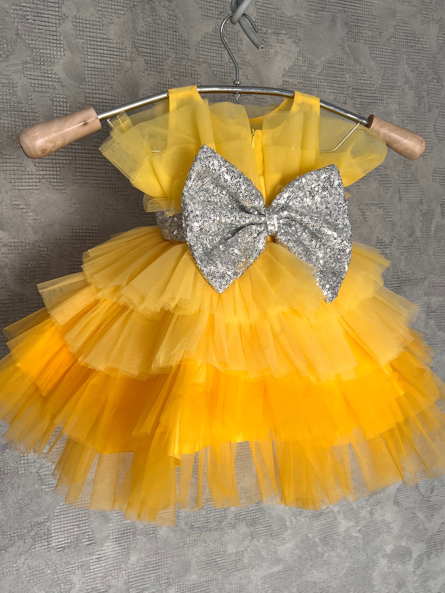 Classy Yellow With Bow Baby Dress