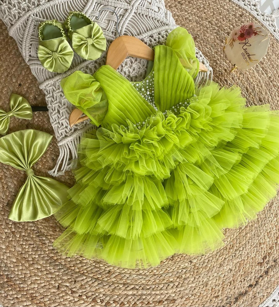 Elegant Parrot Colours Dress With Shoes and Hairband