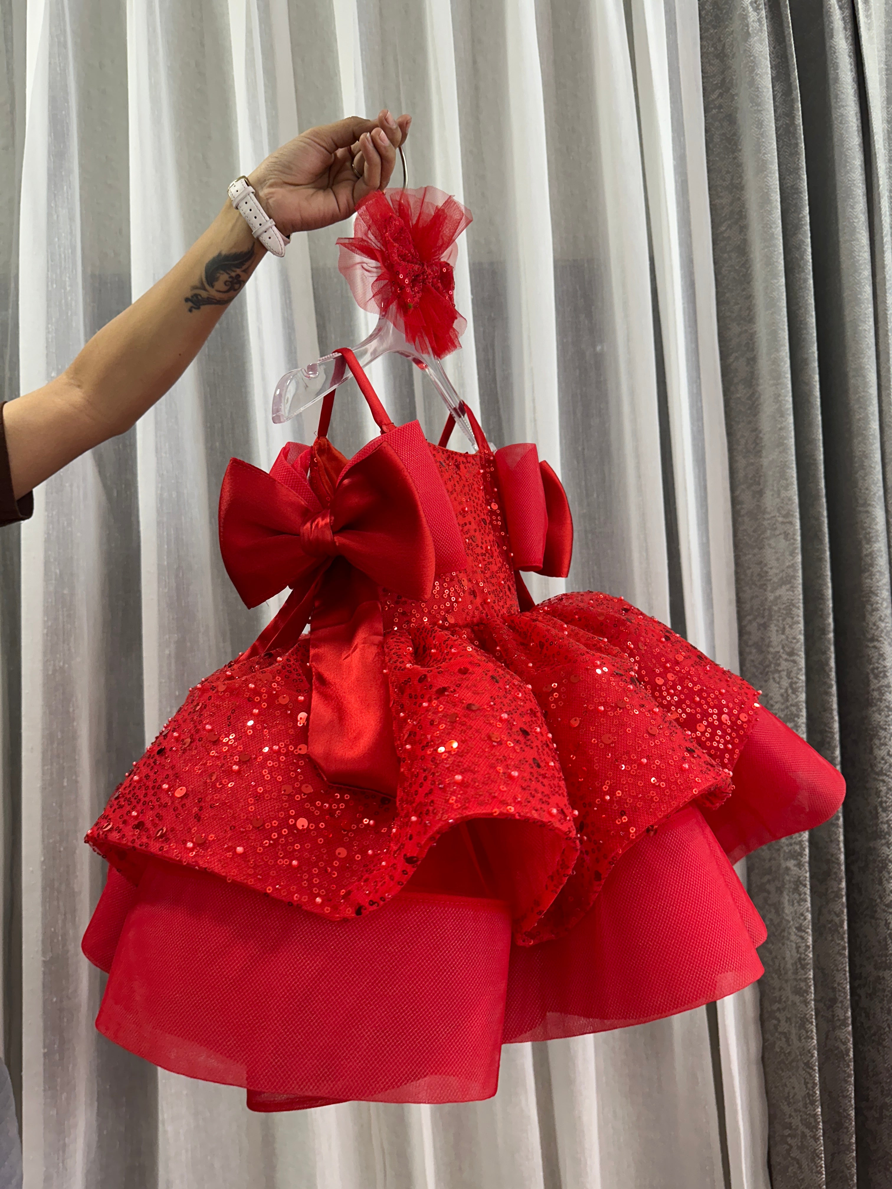 Cristmas Red Colour Sequence Baby Dress