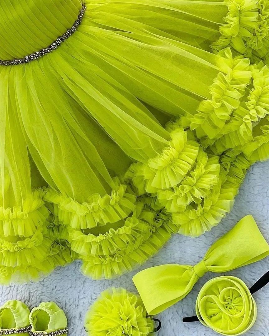 Classy Fluorescent Parrot Green Colour Baby Dress