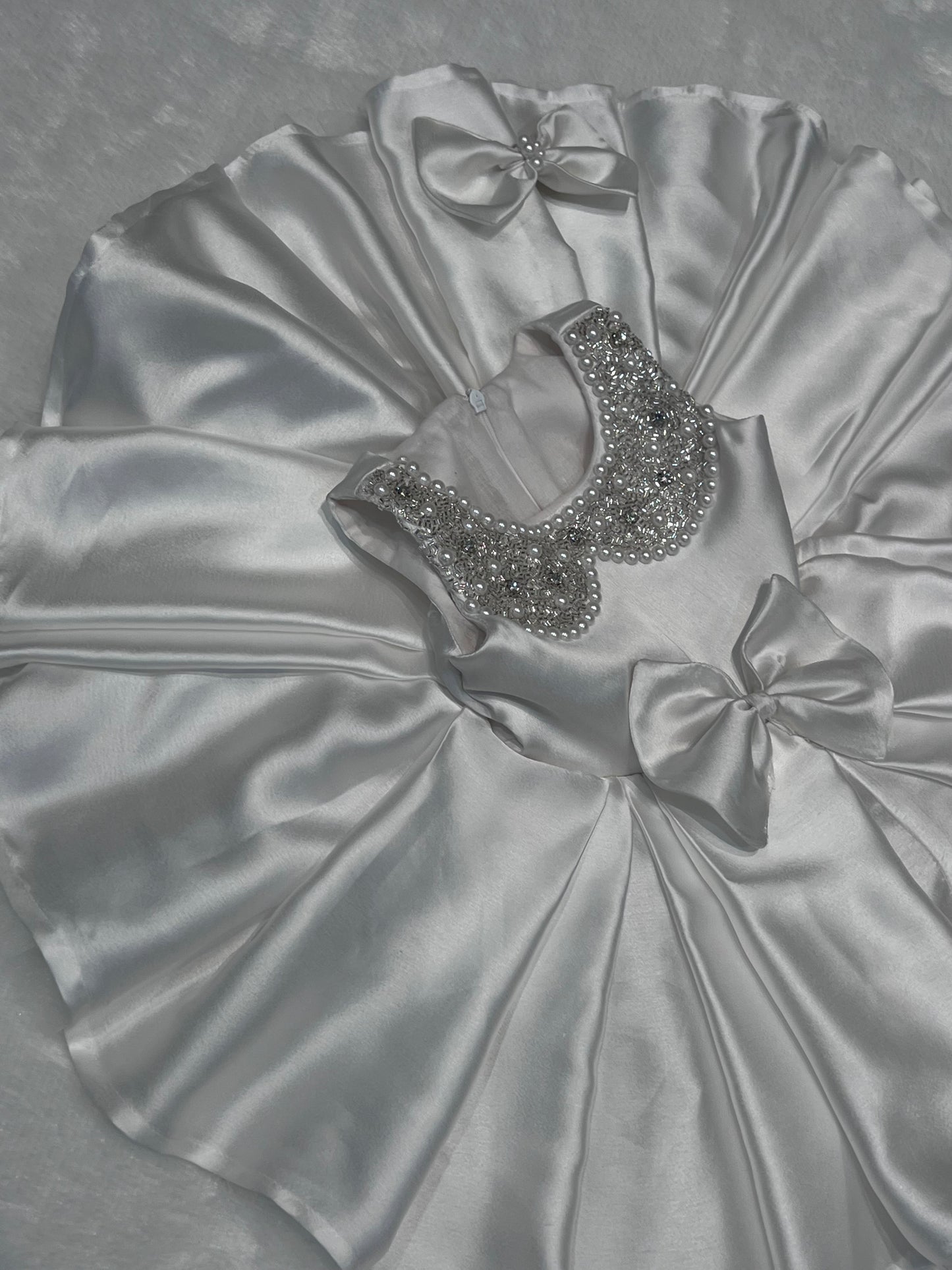 Classy White Satin Dress With Handwork