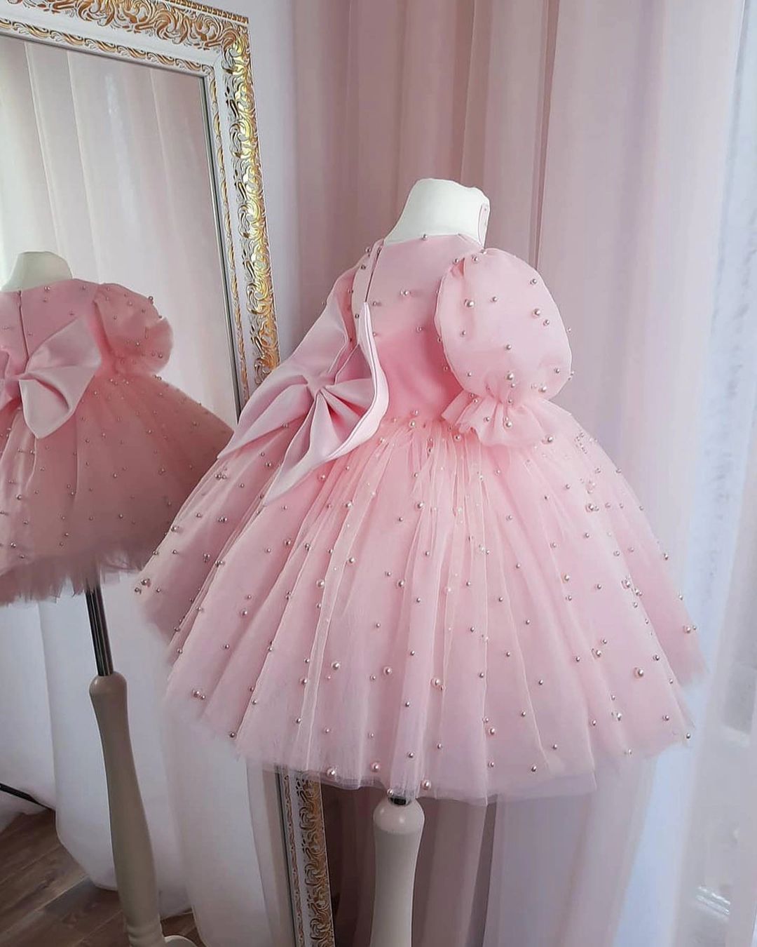 Luxury Pearls Pink Baby Dress