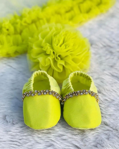 Classy Fluorescent Parrot Green Colour Baby Dress