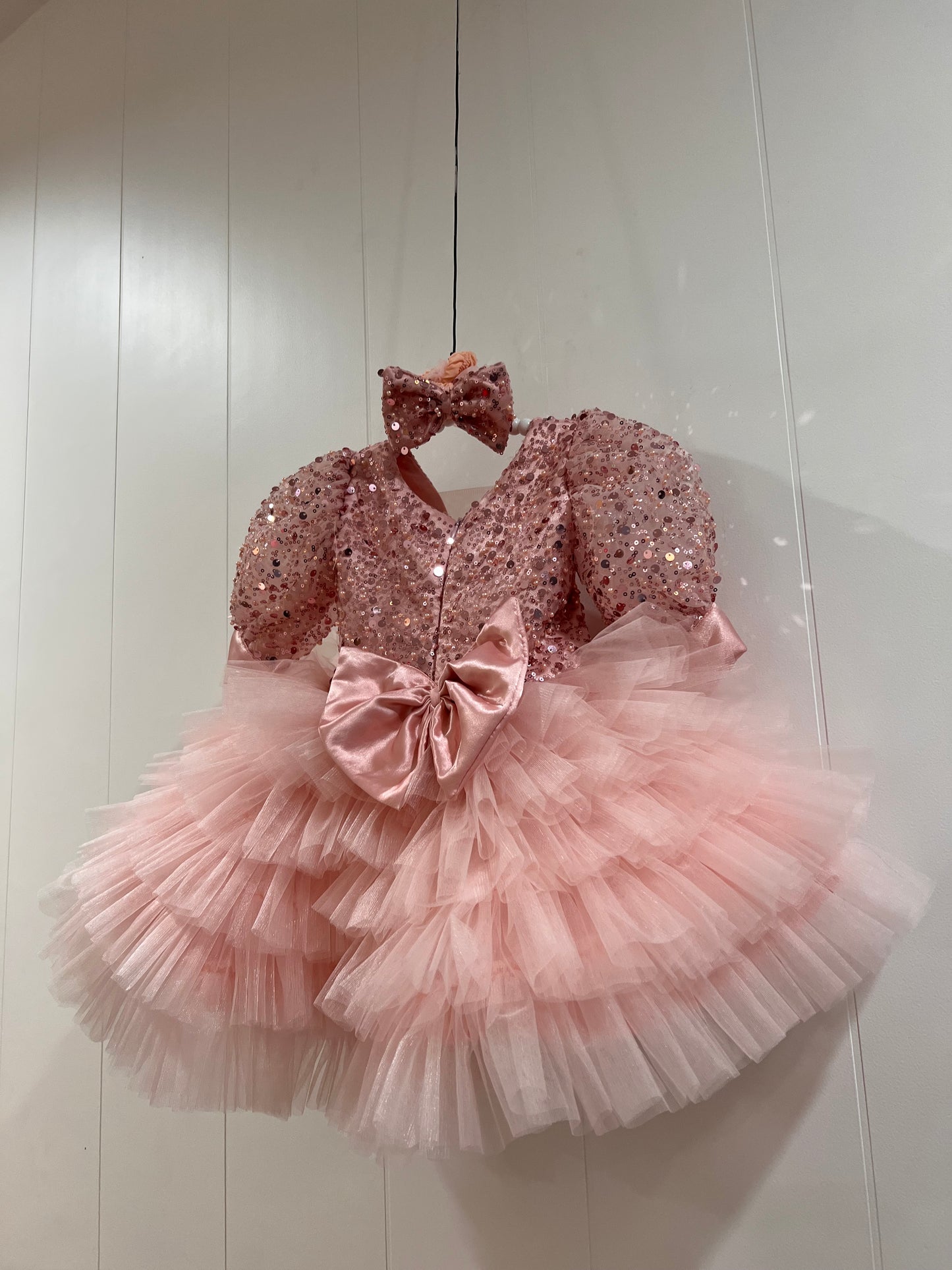 Classy Peach layered Girl Dress