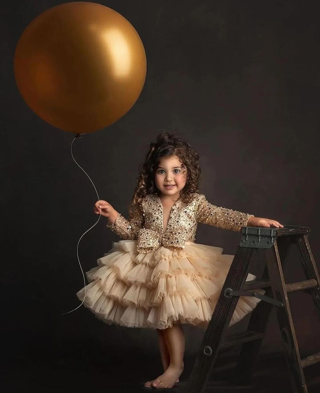 Elegant Golden Imported Sequence Baby Dress