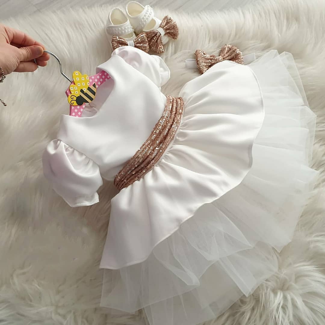 Classy Beautiful White Satin Baby Dress