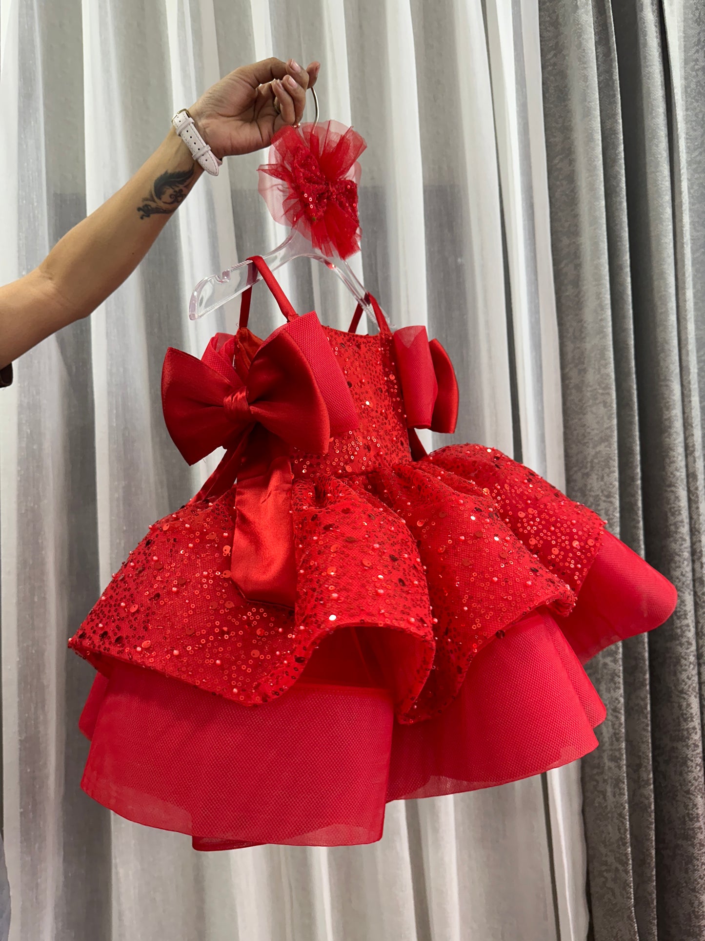 Cristmas Red Colour Sequence Baby Dress