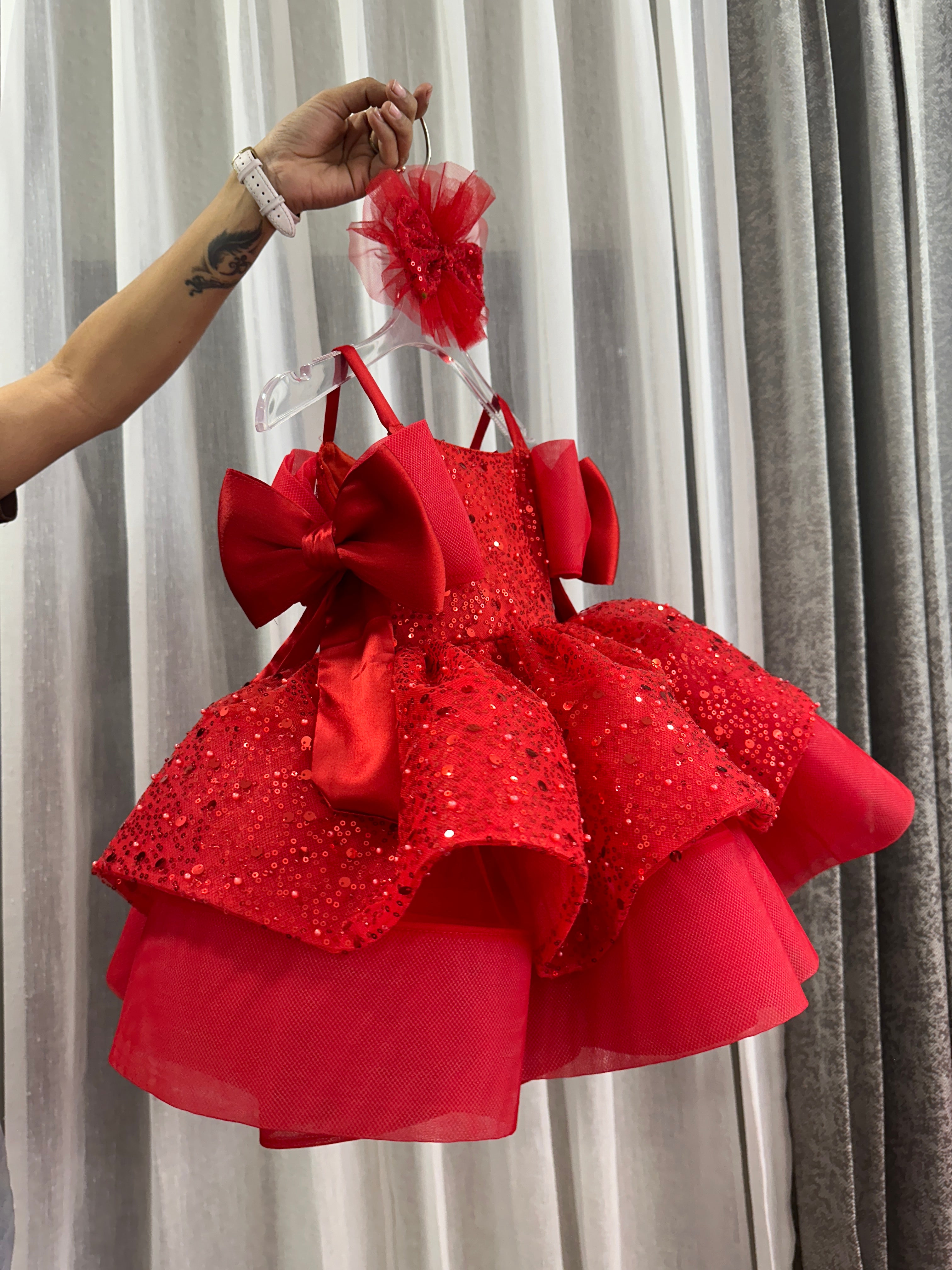 Cristmas Red Colour Sequence Baby Dress