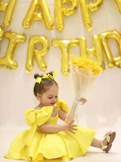 Birthday Wear Lemon Yellow Colour Baby Dress