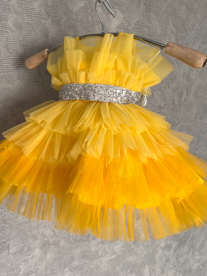 Classy Yellow With Bow Baby Dress