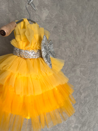 Classy Yellow With Bow Baby Dress