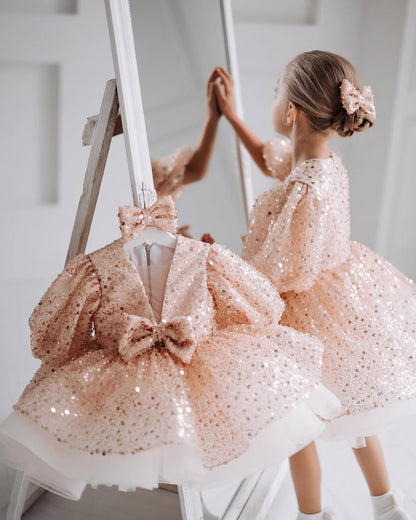 Classy Rose Gold Sequins Baby Dress