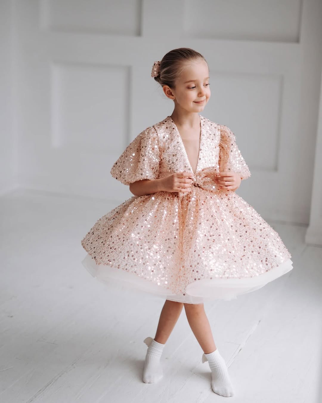 Classy Rose Gold Sequins Baby Dress