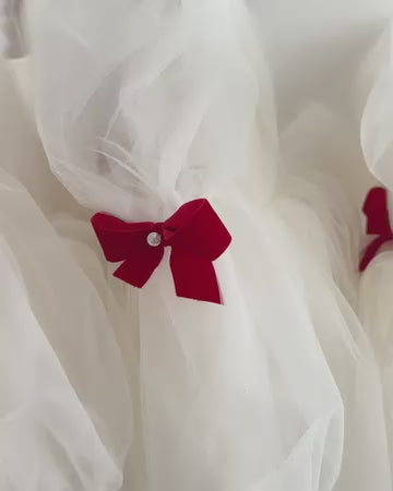 Elegance White Colour With Red Ribbon Baby Dress