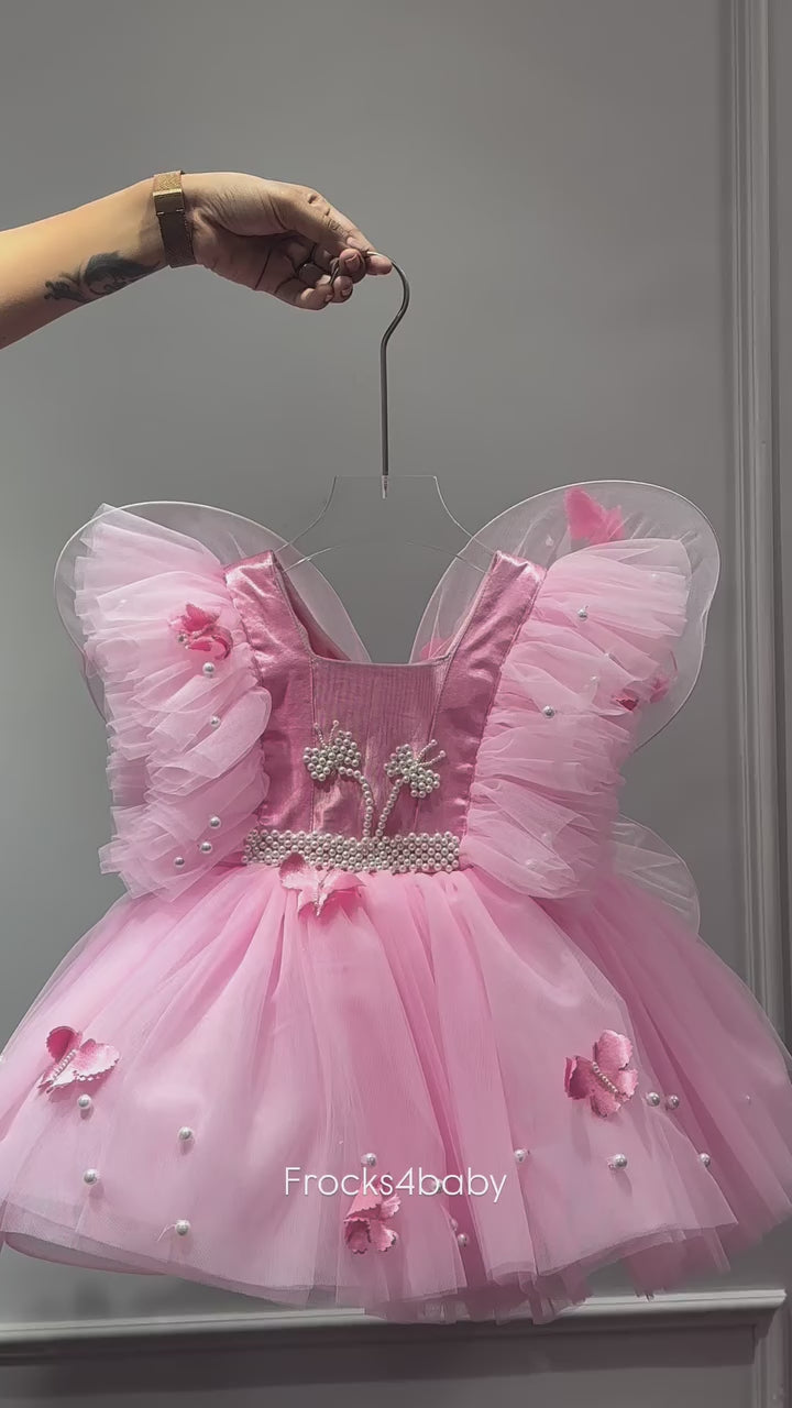 Classy Baby Pink Colour Butterfly Dress